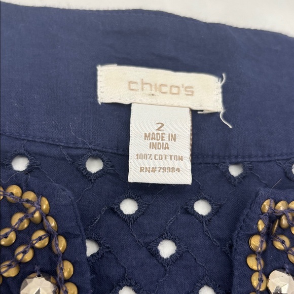 Chico’s Boho Eyelet Crochet Beaded Studded Sequins Coastal Open Cardigan Jacket - Picture 13 of 16